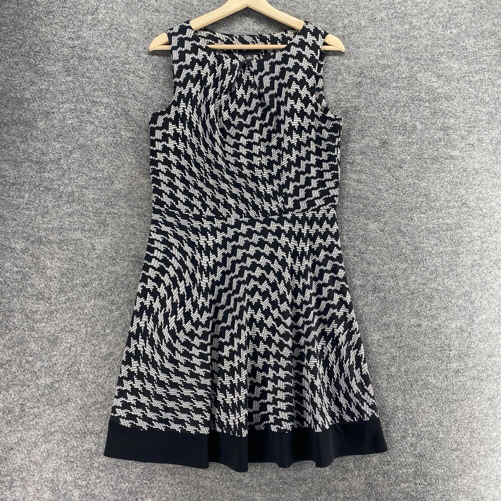 AB Studio Dress Women L Large Black Geometric Sheath Midi Sleeveless Round Neck - Picture 1 of 7